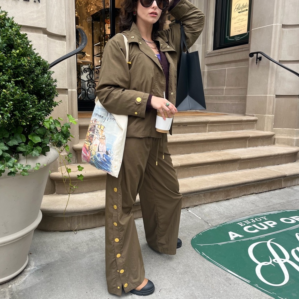 L'AGENCE Olive Track Pants with Button Detail
